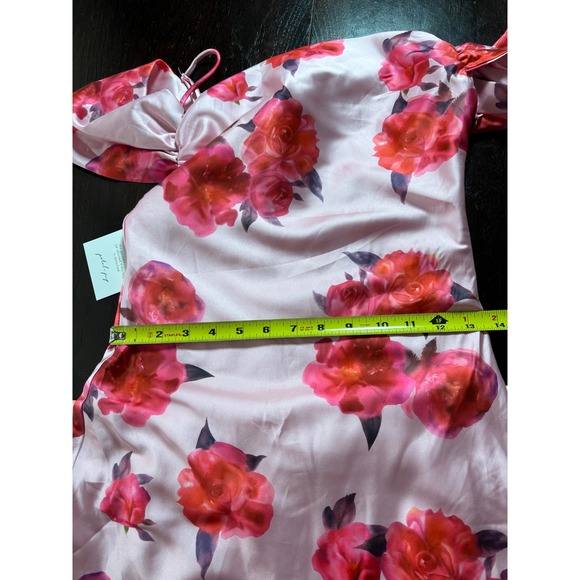 Petal + Pup Esther Pink Floral Satin Midi Dress Off Shoulder Romantic Feminine - Picture 7 of 8